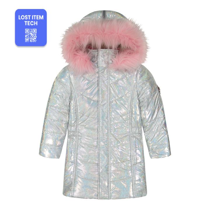 Andy & Evan Holographic Coat with Faux Fur Trim 