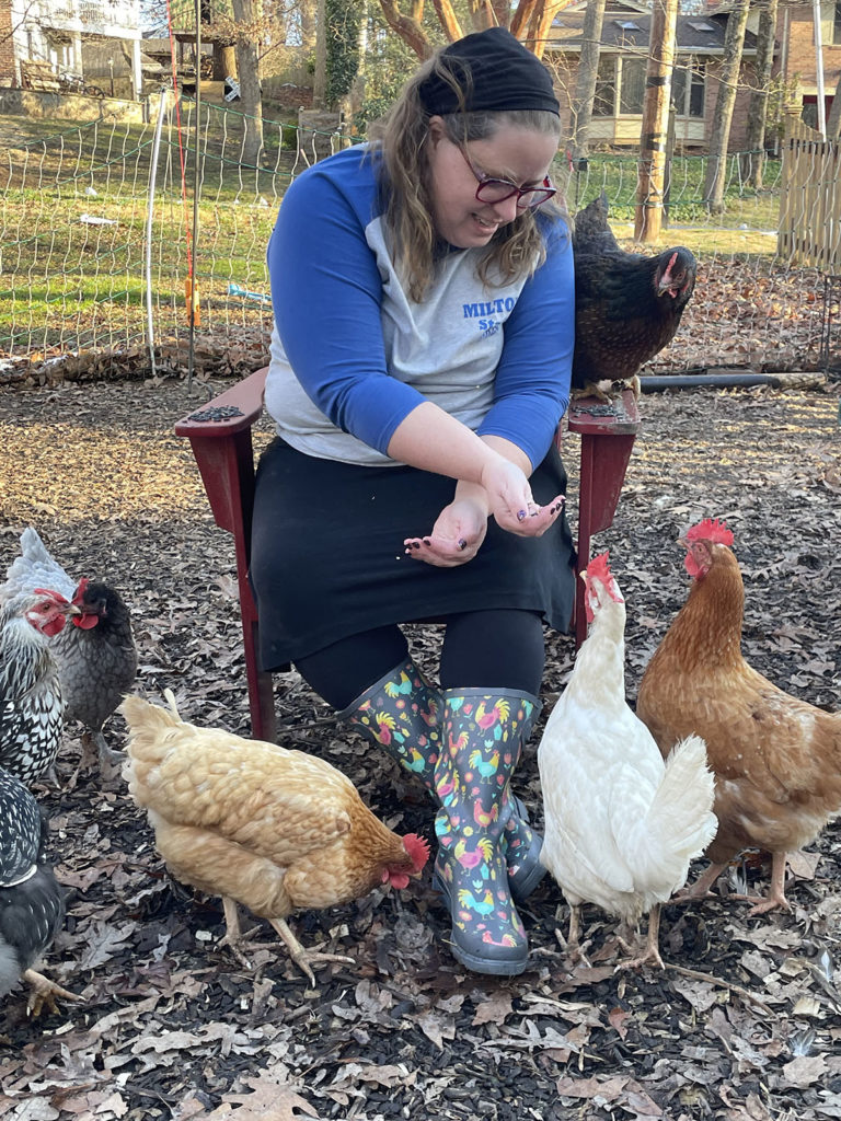 Jane Brophy with her chickens