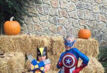 Kids in costume pose at Dutch Wonderland