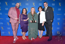 "Carl the Collector" creator Zachariah OHora (left) with the MPT education team at the 4th Annual Children’s & Family Emmy Awards
