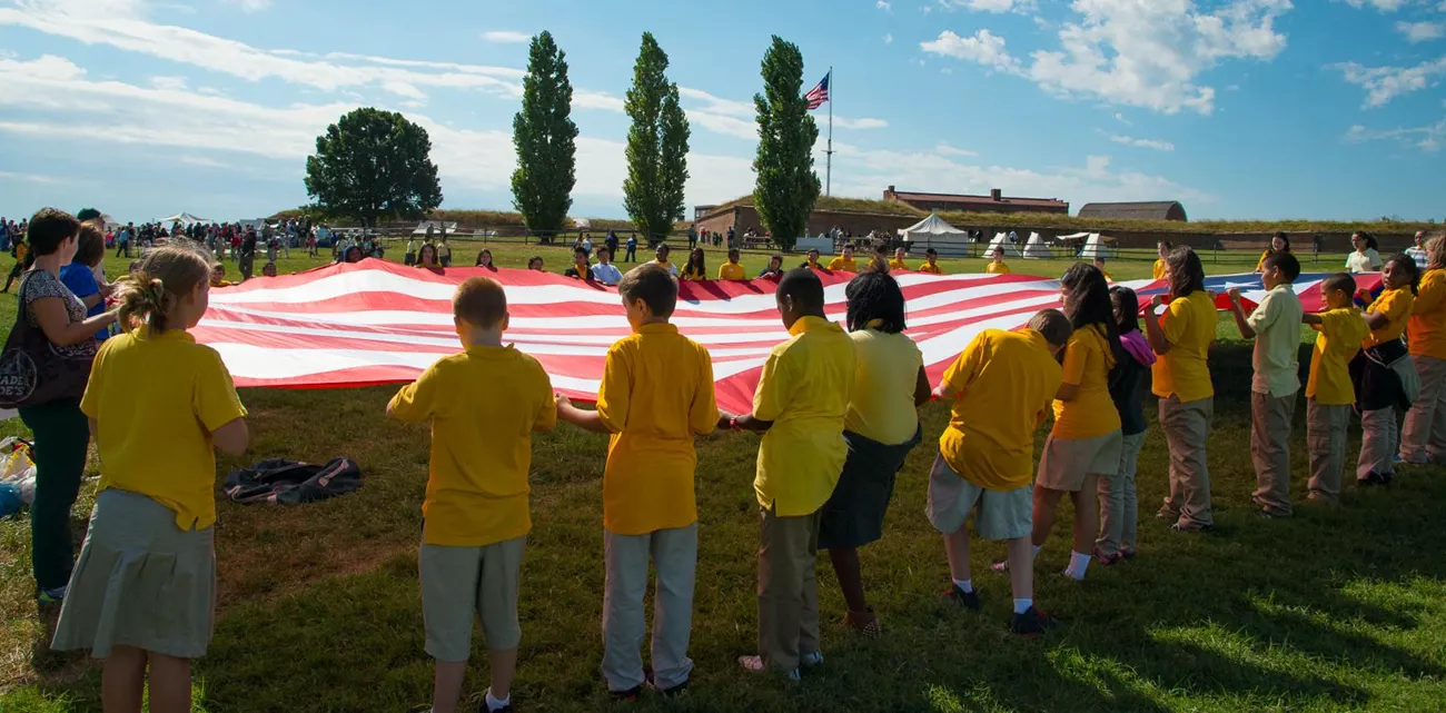 Students participating in a flag talk 