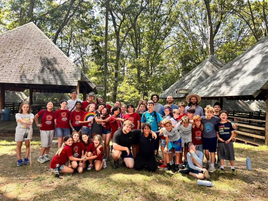 A group photo outside at Adamah Adventure Camp in Reisterstown, MD