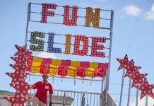 People going down a slide