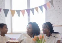 A mother and her two daughters celebrating Mother's Day
