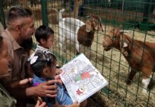 Kids gather around animals reading stories at the Maryland State Fair.